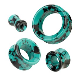 Ear gauges hollow organic stone Teal Howlite flesh tunnel eyelet plugs SoScene, Stone, teal howlite