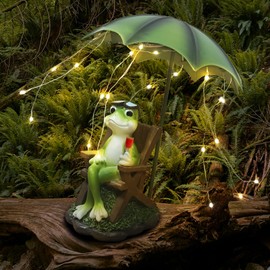 Solar Frog Statues Outdoor Garden Decoration - Funny Frogs In The Yard Figures Ornament with Solar One Umbrella, Outdoor Animal Figure Decoration for Outdoor Patio Lawn House Gift for Mother/Girls