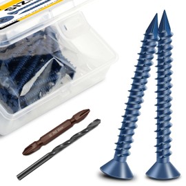 Mywish 100Pcs 3/16 x 1-3/4 Concrete Screws, Stucco Anchors with Drill Bit, Flat Phillips Head Self Tapping Masonry Screws for Cement, Brick, Block, Stucco