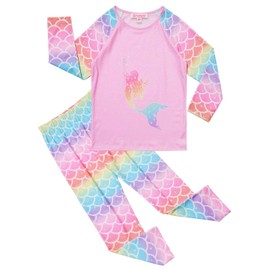 QPANCY Rainbow Mermaid Pajamas for Princess Girls Pj Sets Fall Night Shirt Size 8 9