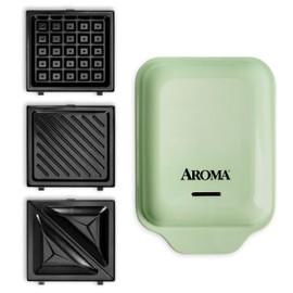 AROMA® 3-in-1 Panini Press, Sandwich Grill, and Waffle Maker with Removable Ceramic Coated Plates