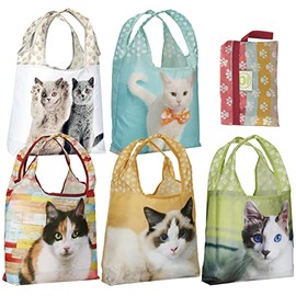 O-WITZ Reusable Grocery Bags | Vibrant Tote Bag For Groceries, Gym, Beach Gear, Toys & More | Washable Design With Large Handles For Maximum Convenience | Folds Into A Small Pouch, 5 Pack,Cats
