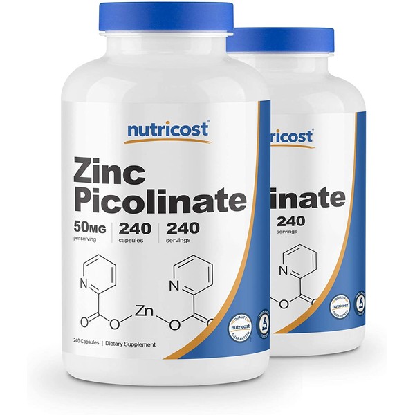 Nutricost Zinc Picolinate 50mg, 240 Veggie Capsules (2 Bottles) - Gluten Free and Non-GMO