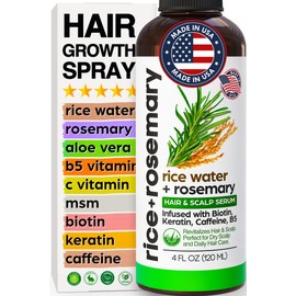 NEW Fermented Rice Water Hair Growth Spray with Rosemary, Biotin, Keratin, Caffeine, Vitamins C & B5 - For Thinning Hair, Hairfall, Thicker, Longer, Softer Hair - All Hair Types - Men & Women
