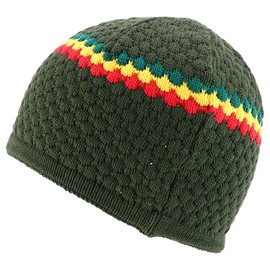 Armycrew Rasta 100% Cotton Knit Skull Kufi Beanie Hat - Olive Rgy