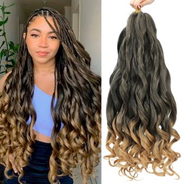 Curly Braiding Hair 8 Packs 24 Inch French Curly Braiding Hair 1B/27 Bouncy Braiding Hair Extensions Pre Stretched French Curl Braiding Hair (1B/27#, 24 Inches)