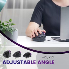 perixx PERIMICE-520 Wired USB Ergonomic Trackball Mouse, Adjustable Angle, 8 Button Design, Black