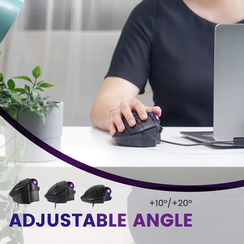 perixx PERIMICE-520 Wired USB Ergonomic Trackball Mouse, Adjustable Angle, 8