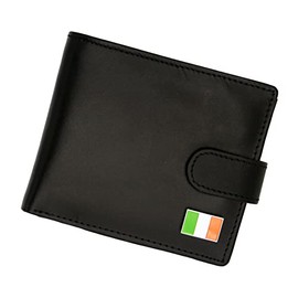 Irish Eire Ireland Flag Emblem on a Genuine Black Leather Wallet