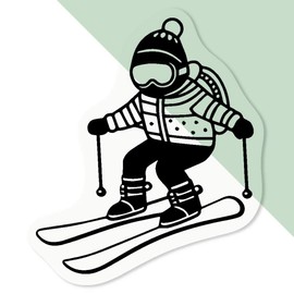4 x Small 50mm 'Beginner Skier' Transparent/Clear Sticker Decals for Windows/Cars/Walls (DC00131552)