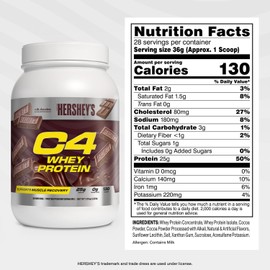 Cellucor Cellucor C4 Whey Protein Powder, Hershey's Chocolate - 25g Protein, 0g Added Sugar, 130 Calories Per Serving, Supports Muscle Recovery, 28 Servings, Premium Whey for Post-Workout