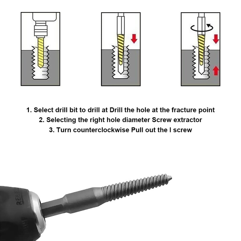 Kigauru 6Pcs Damaged Screw Extractor Set Steel Screw Remover 1/4