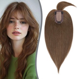 Rich Choices Hair Toppers for Women Real Human Hair Clip In On Hair Topper with Bang For Women 100% Remy Human Hair Topper With Thinning Hair 12Inch #4R Natural Brown