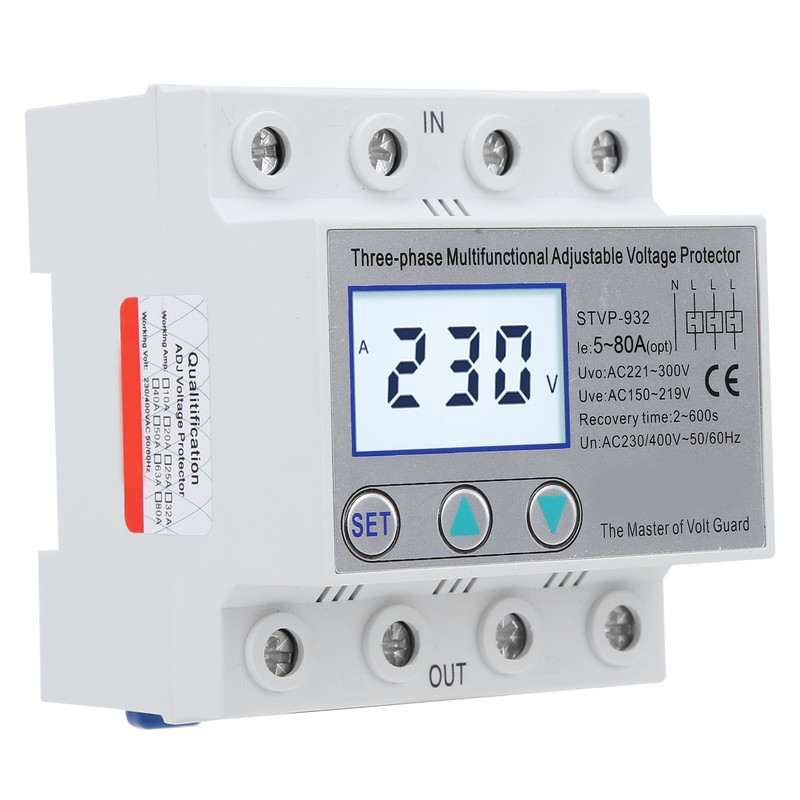 Adjustable Voltage Protector 3-Phase LCD Multifunctional Self-Resetting STVP-932 230v 400VAC(50A