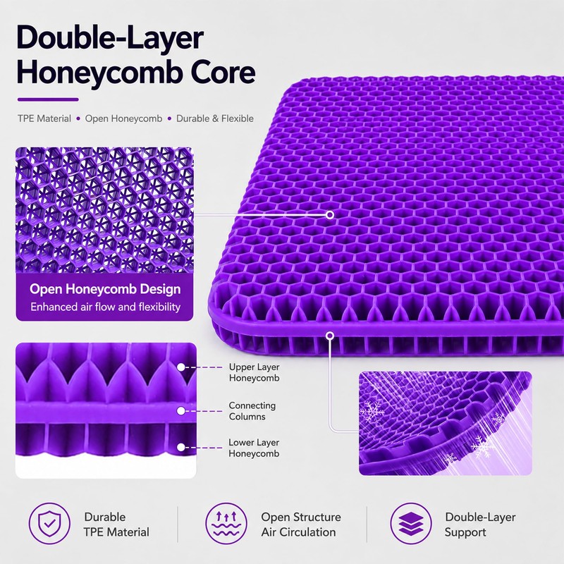 Purple Gel Honeycomb Slim 0.8 Seat Cushion for Office Chair,