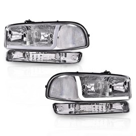 CHEDA Headlights Signal Lamps W/Bumper Compatible with 1999-2007 GMC Sierra/Yukon Clear lens Chrome Housing Clear Reflector LED DRL