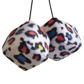 BDK Hanging Car Dice - Novelty Fuzzy Vintage Animal Print (Colorful Leopard)