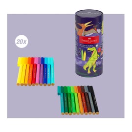 Faber-Castell 155546 Felt Tip Pen Set Connector Dino, 20 Metal Box, Washable, Colouring Set for Children