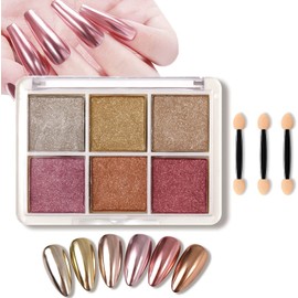 Bluemega Polvo De Cromo del Clavo, 6 Colores Sirena Neón Clavo Resplandores Polvo Gel Polaco Metálico Clavo Arte Pigmento Polvo Set con Cepillos De Esponja De Uñas para Decoración De Uñas Arte (02)