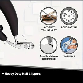 Professional Toenail Clipper, Angled Head, Stainless Steel with Non-Slip Handle, Black