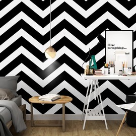Cohoo Home Black and White Peel and Stick Wallpaper Modern Black and White Stripe Wallpaper Herringbone Contact Paper for Cabinets Self-Adhesive Removable Paper Walls Bedroom Shelf 18inW 118inL