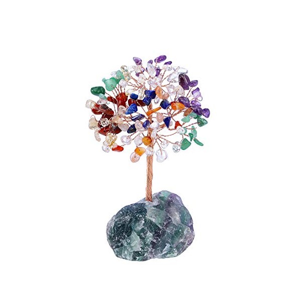Jovivi Natural 7 Chakra Crystal Tree, Raw Healing Crystals Fluorite Base Gem Bonsai Money Tree for Home Office Table Decor Wealth and Luck
