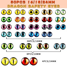 MUCUNNIA 50pcs 16/18/24mm Safety Eyes for Amigurumi with Washer Dragon Safety Eyes Crochet Doll Safety Eyes for Stuffed Animals Eyes for Clay Doll Making Toy Craft Crochet Toy