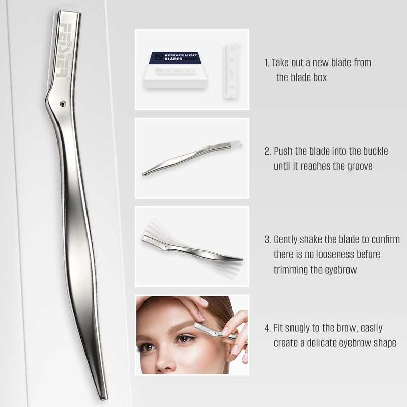 FEISIER Metal Eyebrow Razor, Professional Facial Razors for Women &