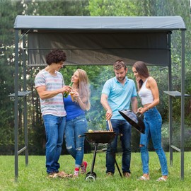 Outsunny 7FT Grill Gazebo BBQ Canopy with Sun Shade Panel Side Awning, 2 Exterior Serving Shelves, 5 Hooks for Patio Lawn Backyard Multi