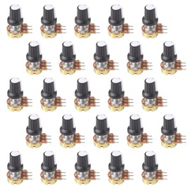 AITIAO 25Sets B5K Ohm Knurled Shaft Linear Rotary Taper Potentiometer WH148 B5K Single-Joint Variable Resistors 15mm Shaft 3Pins 5K Ohm Potentiometer with Nuts, Washers and Knob