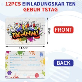 srclo 12 x Invitation Cards, Birthday Gamer Party Invitation Cards, Graffiti Game, Treasure Map, Building Blocks, Invitation Cards
