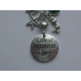 Handmade LIFE IS BETTER AT THE BEACH SEASHELLS KEY CHAIN CLIP FOR PURSE BACKPACK BAG FOB