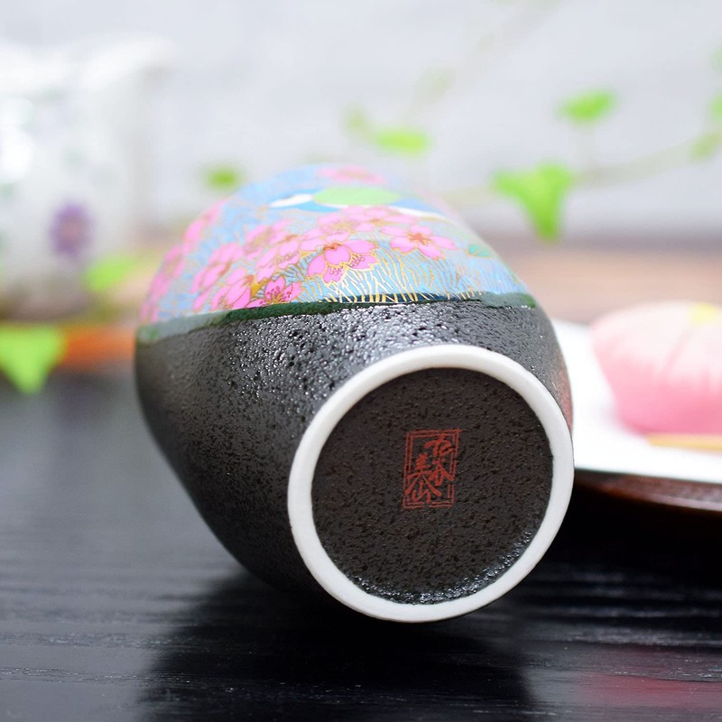 Tea Cup Stylish Kutani Ware Yunomi Kanzakura Flower and Bird
