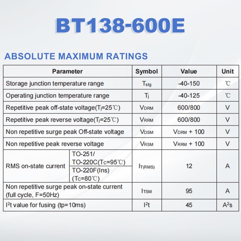 sourcing map 20 Pcs Bidirectional Thyristor BT138-600E TO-220 600V 12A