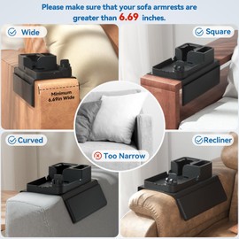 Couch Arm Cup Holder CLESOO Couch Arm Tray Anti-Slip Couch Cup Holder Silicone Sofa Armrest Tray Dual Side Pocket Couch Drink Holder Caddy Remote Holder for Recliner Snack Tray with Phone Holder Black