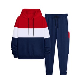 Babioboa Men's Tracksuits 2 Piece Casual Hooded Athletic Sweatsuits for Mens Color Block Jogging Suits Sets(NavyBlue,L)