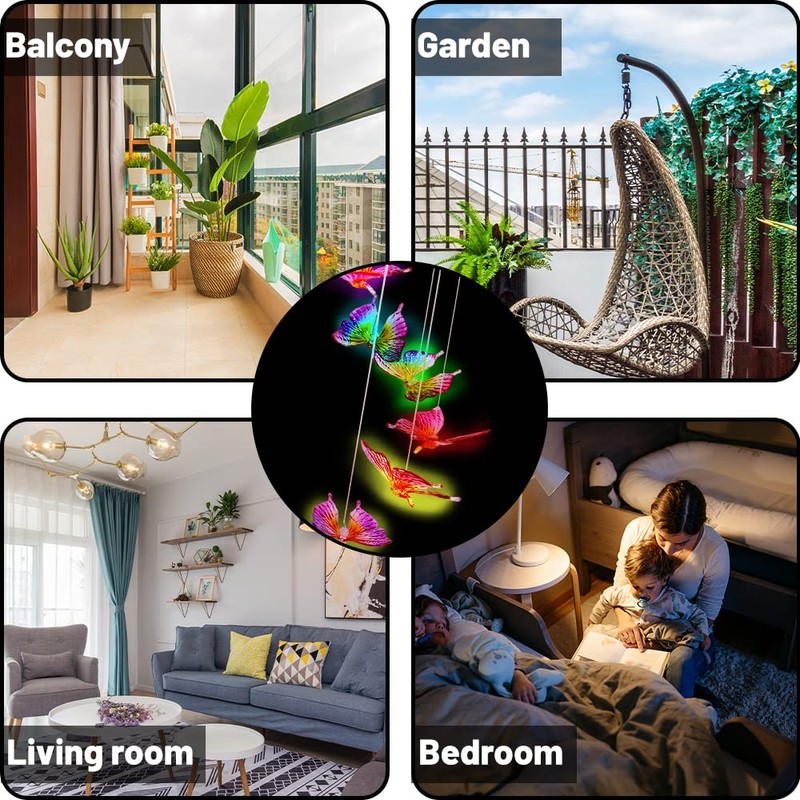 Taozoey Solar Wind Chime, LED Solar Wind Chimes Light, Butterfly