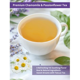 TeeLux Chamomile Passionflower Tea, Caffeine Free Tea with Lemon Balm, Spearmint, Valerian Root, Lavender, Soothing & Smooth Taste, 50 Count