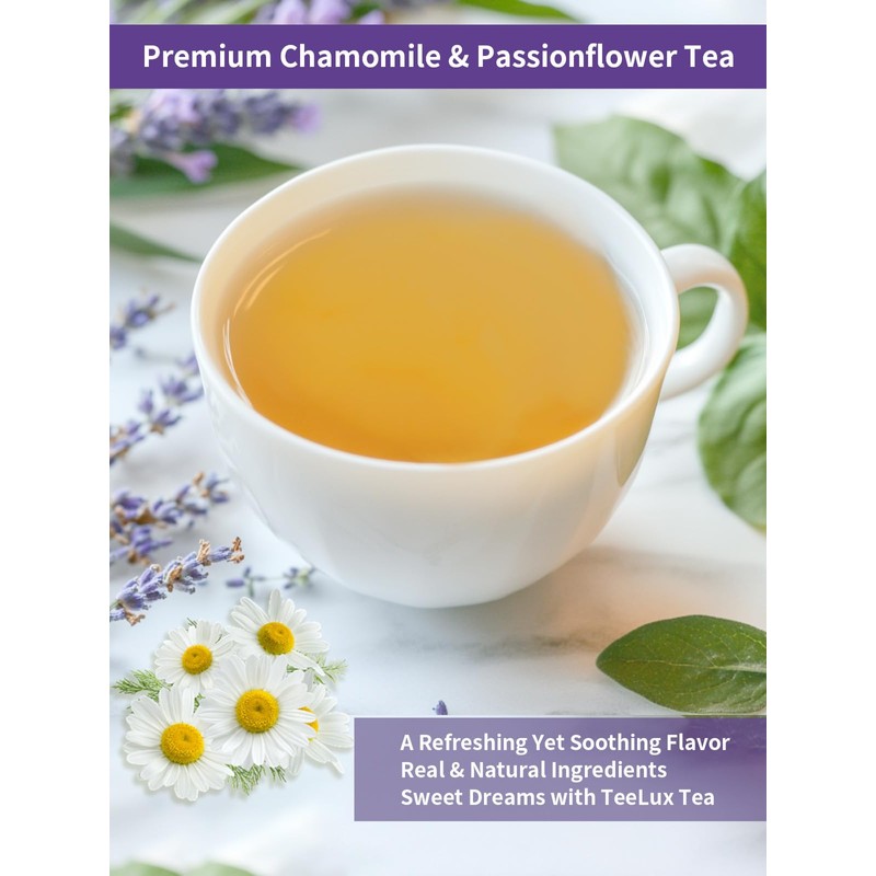 TeeLux Chamomile Passionflower Tea, Caffeine Free Tea with Lemon Balm,