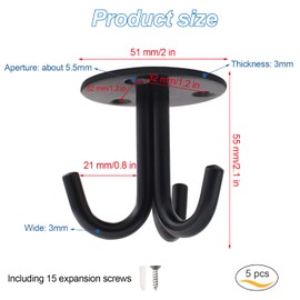 YNHJQP 5 pieces ceiling hooks, black, stainless steel hooks with triple hooks, heavy-duty ceiling hooks, ceiling hooks with screws, for hanging chandeliers, ceiling fans, swings, etc