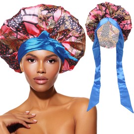 DONNA - Gorras de dormir de satén extragrandes ajustables, 1 diadema de satén alrededor de la línea del cabello y la zona de la nuca, color negro victoriano