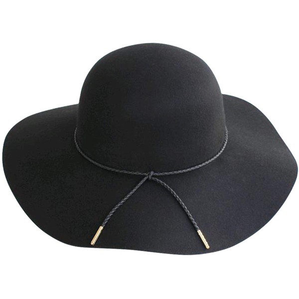 Lanzom Women Lady Retro Wide Brim Large Floppy Panama Hat Belt Wool Fedora Hat (A-Black, One Size)