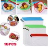 16Pcs Reusable Washable Vegetable Fruit Mesh Bags Storage Pouch with
