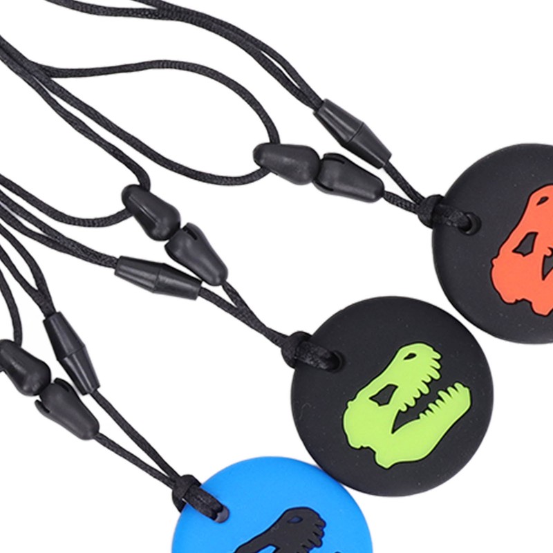 5pcs Kid Silicone Dinosaur Pattern Sensory Chewing Necklace Portable Baby