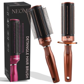 Retractable Detangle Hair Brush for Curly Hair, Straight Hair & Wet Hair | Detangling Round Hairbrush for Blow Dry | Soft Bristle for Long, Thick & Curly Hair | Easy Clean Travel Brush - Brown