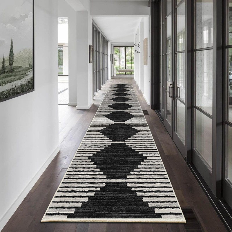 HelloTree Hallway Runner Rug，2.6x10 Moroccan Modern Stripe Carpet Washable Machine