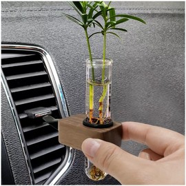 WAYUTO Removable Car Vent Flower Vase with Wood Base and Auto Air Outlet Tube - Car Interior Ornament for Slanted Vent