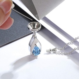 925 Sterling Silver Cremation Jewelry Memorial CZ Teardrop Ashes Keepsake Urns Pendant Necklace for urn Necklaces Ashes Jewelry Gifts (Blue)