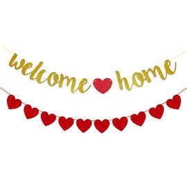 Yeanifeana Welcome Home Banner with Pre-Strung Sparkling Heart Garland, Ready-to-Hang Decoration for Homecoming, Military Return, Family Reunion, Graduation & Housewarming Backdrop, Photo Props, Celebrations
