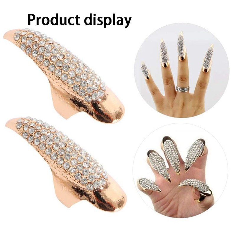 10PCS Halloween Costume Claws,Fake Nails Ring Set, Gothic Punk Crystal